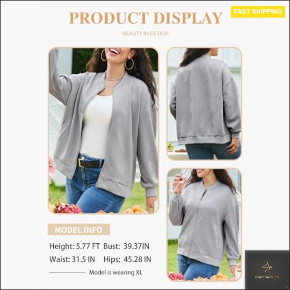Plus Size Lightweight Zip Jacket Long Sleeve Casu… - image 3
